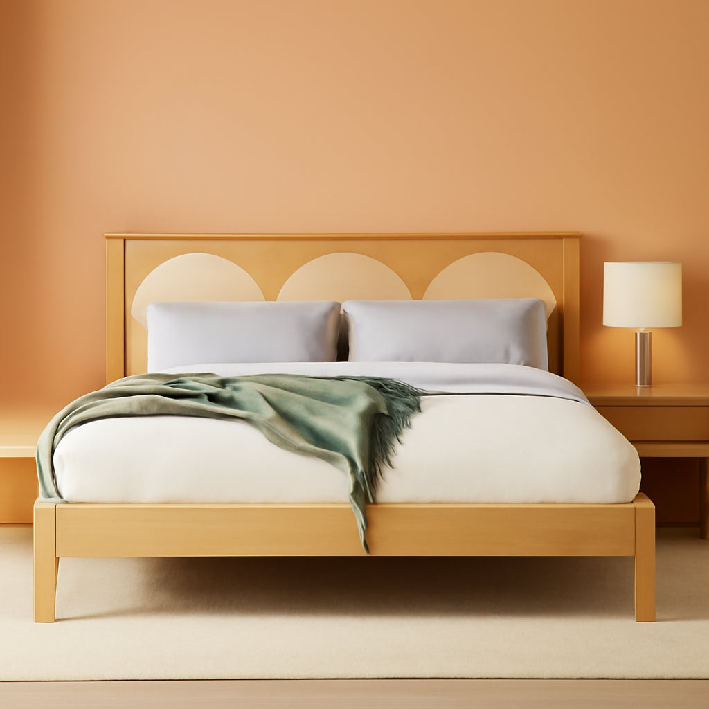 Natural Rattan Platform Bed Queen Headboard LED Underbed