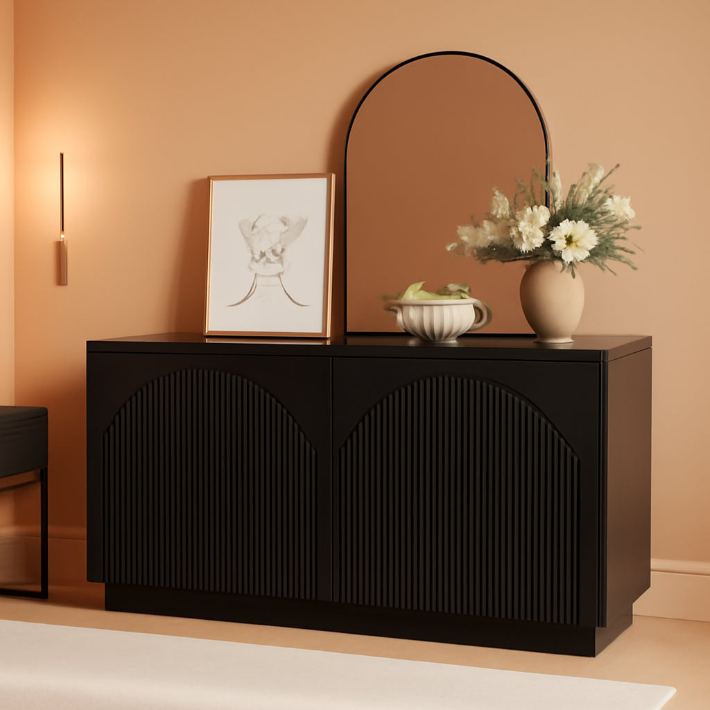 55Inch Black Fluted Mid Century Sideboard Buffet Cabinet-0