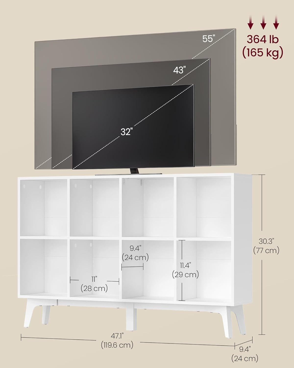 Cloud White Eight Compartment Modular Bookcase System