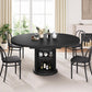 Black Extendable Round Dining Table Pedestal Storage