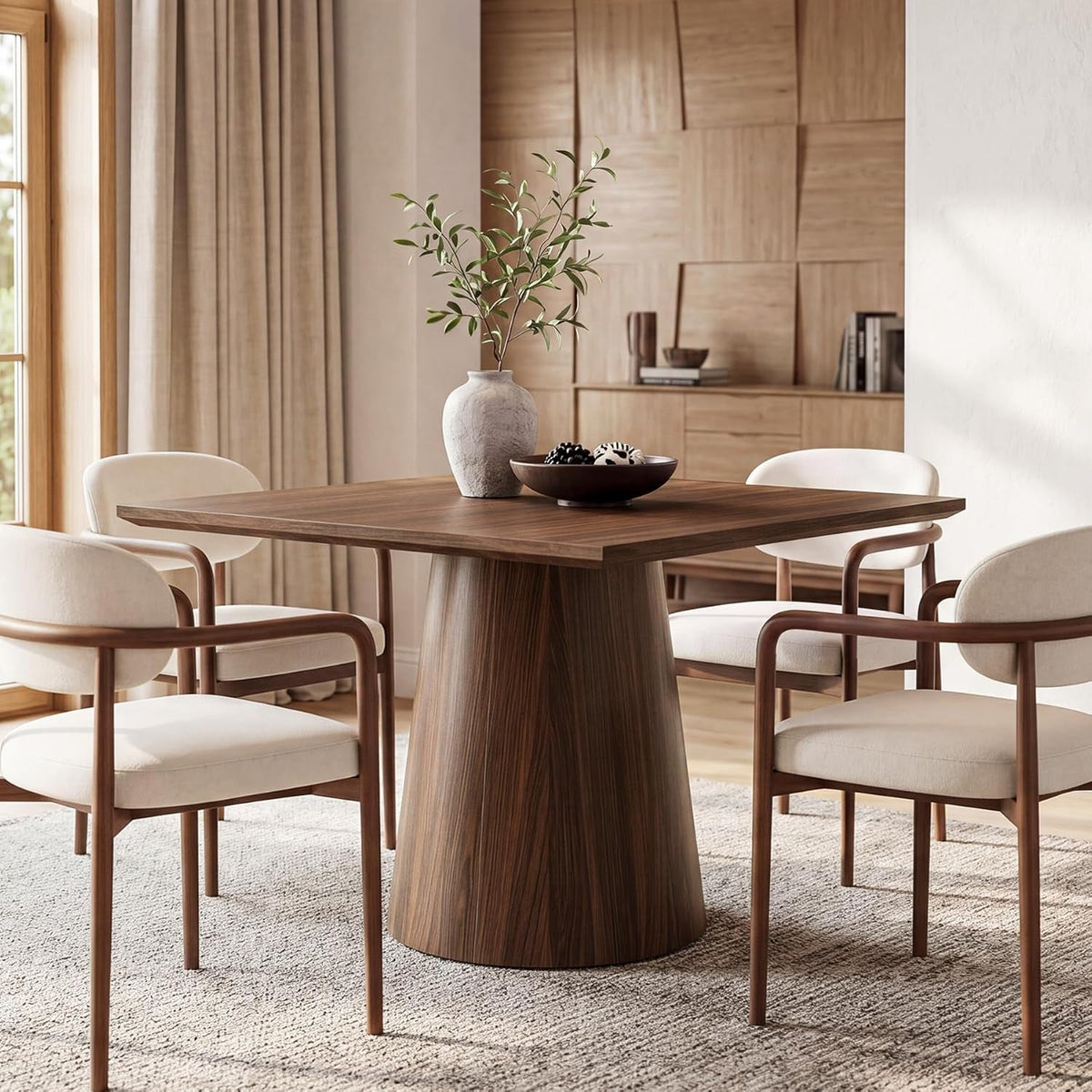 Space Saving Square Shaped Dining Table Pedestal Base