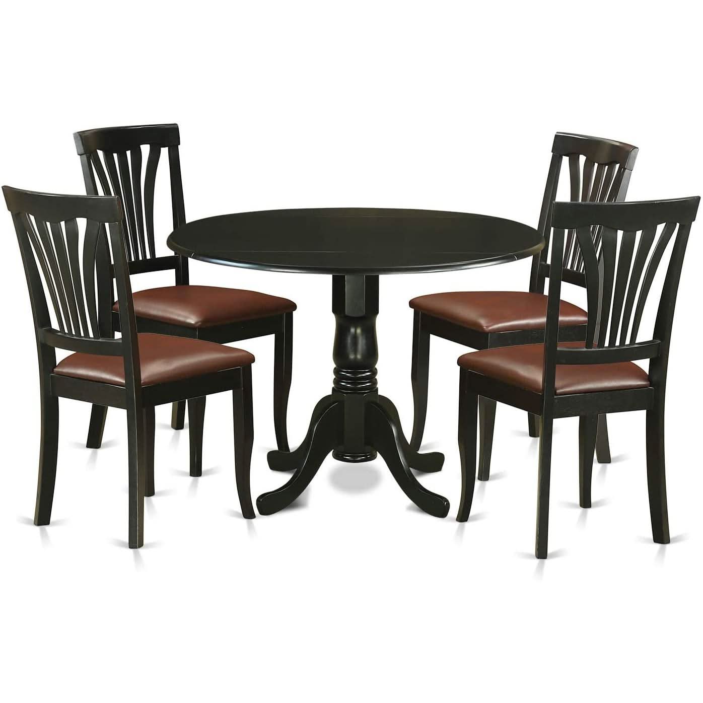 5 Piece Drop Leaf Dining Table Set Black Faux Leather