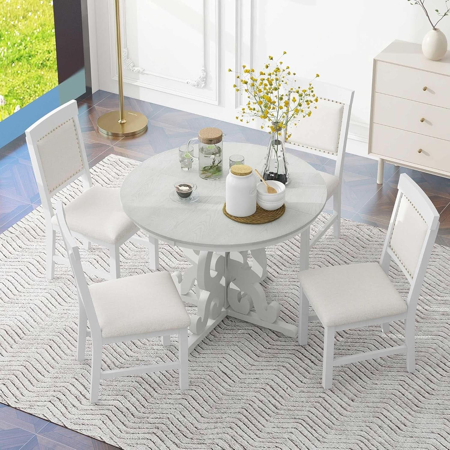 Round Solid Wood Dining Table Set Four-2