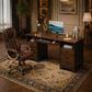 59" Executive Home Office Desk & High Back Swivel Chair Set with Storage, Grey