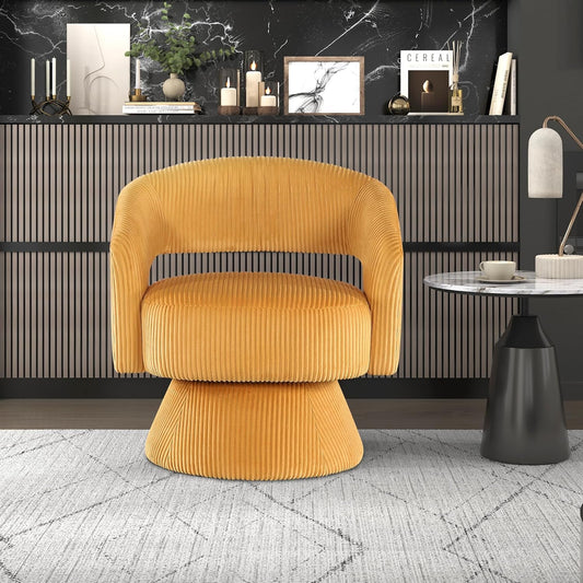 360Degree Swivel Accent Chair Corduroy Yellow Office