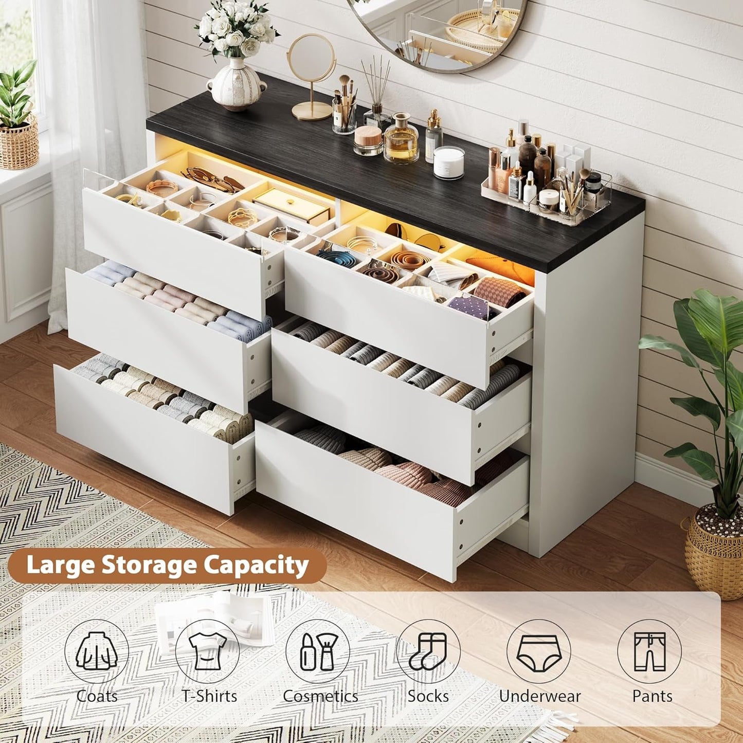 White RGBLED Dresser With Innovative Illumination Drawers