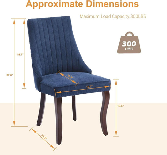 Blue Linen Dining Chairs Set Of 4 With Channel Tufting