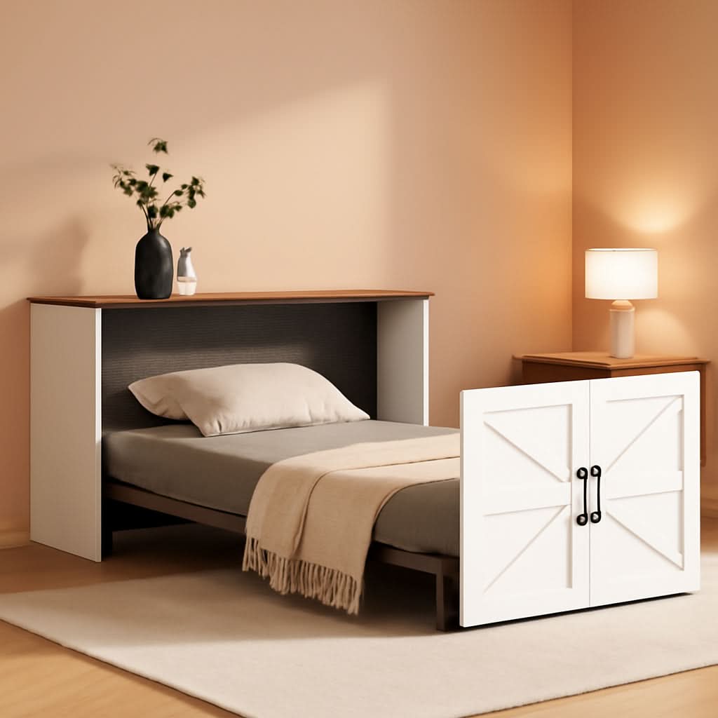 Walnut White Twin Space-Saving Murphy Bed Mattress