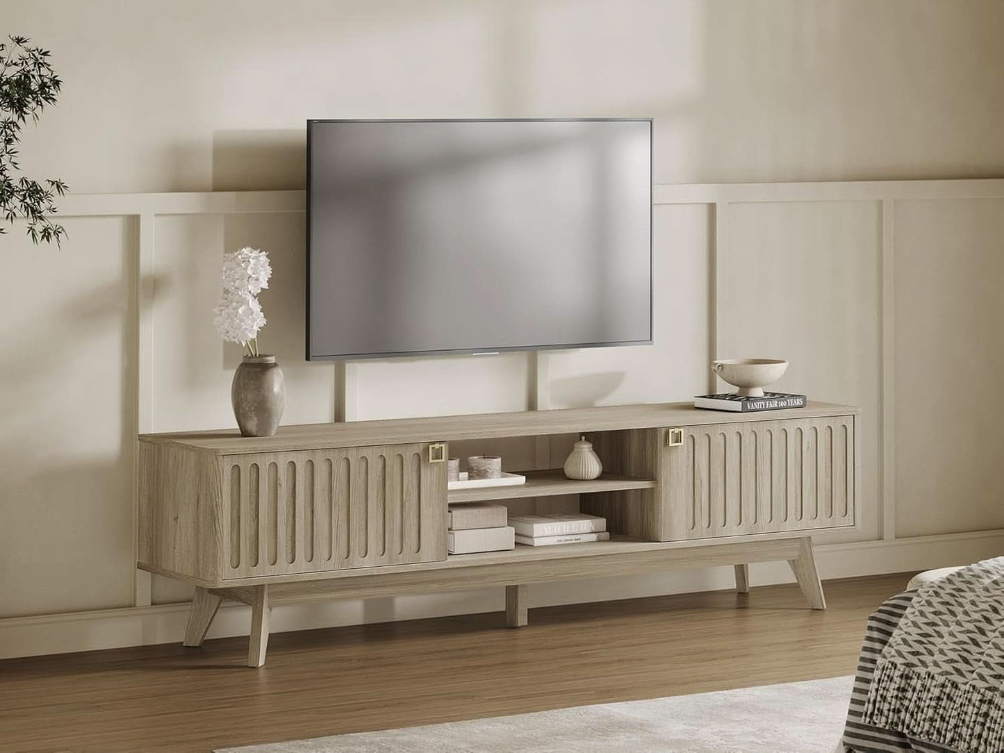 Light Oak 70-Inch TV Stand with Storage Cabinets