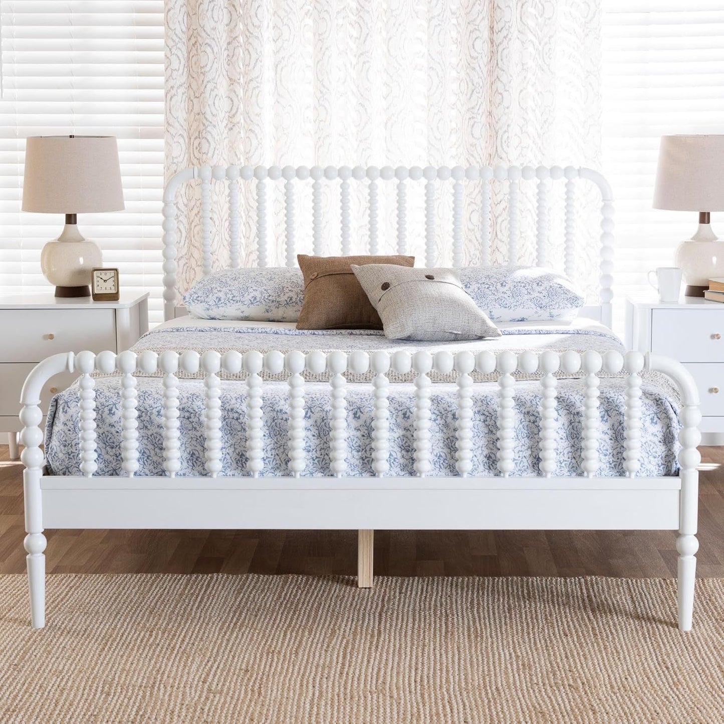 Lucera Full Platform Bed White Midcentury Rubber wood