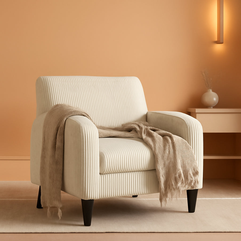 Beige Upholstered Midcentury Modern Compact Accent Chair