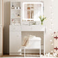 White Vanity Desk Illuminated Mirror Storage Cabinet-4