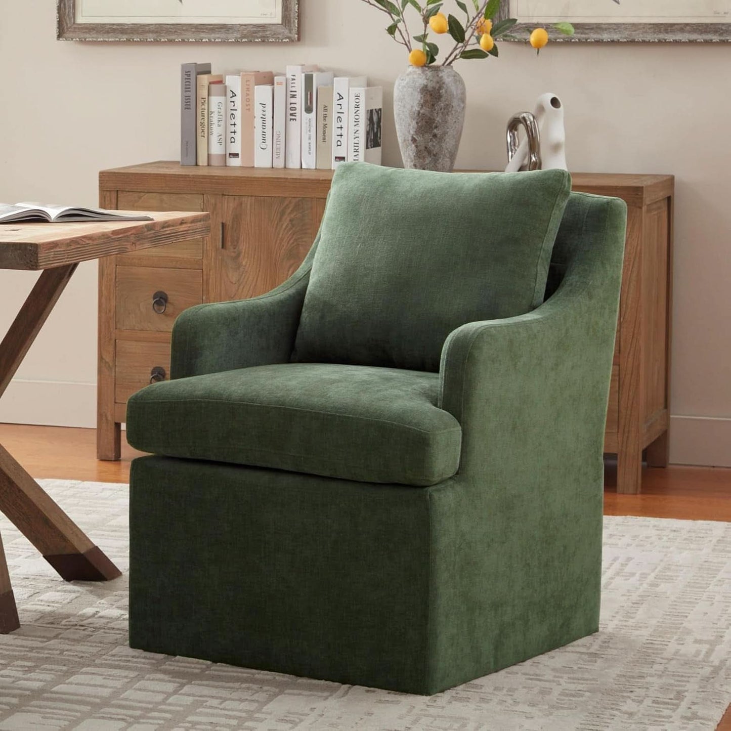 Upholstered Dining Chairs Green With Smooth Casters