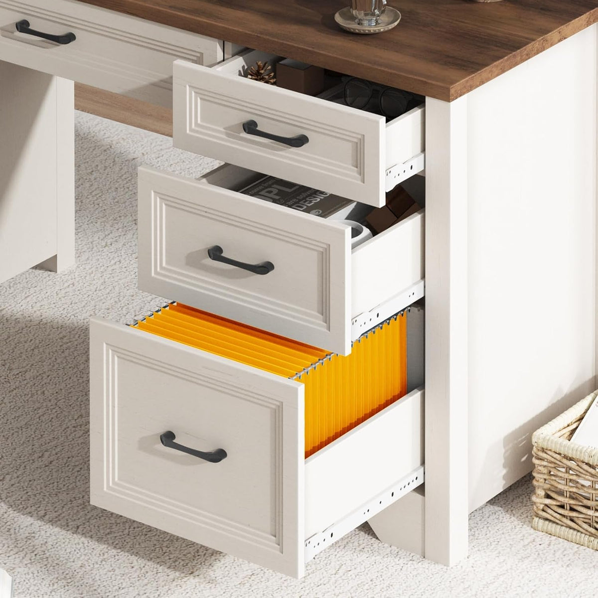 Farmhouse Executive Desk With Generous Drawers White