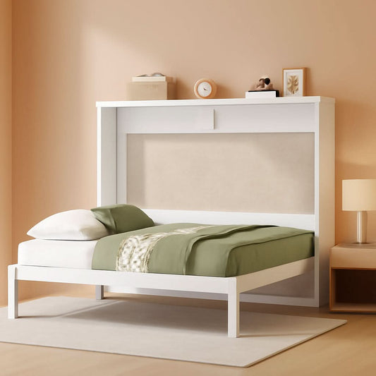 Bright White Solid Walnut Murphy Bed Cabinetry Plus