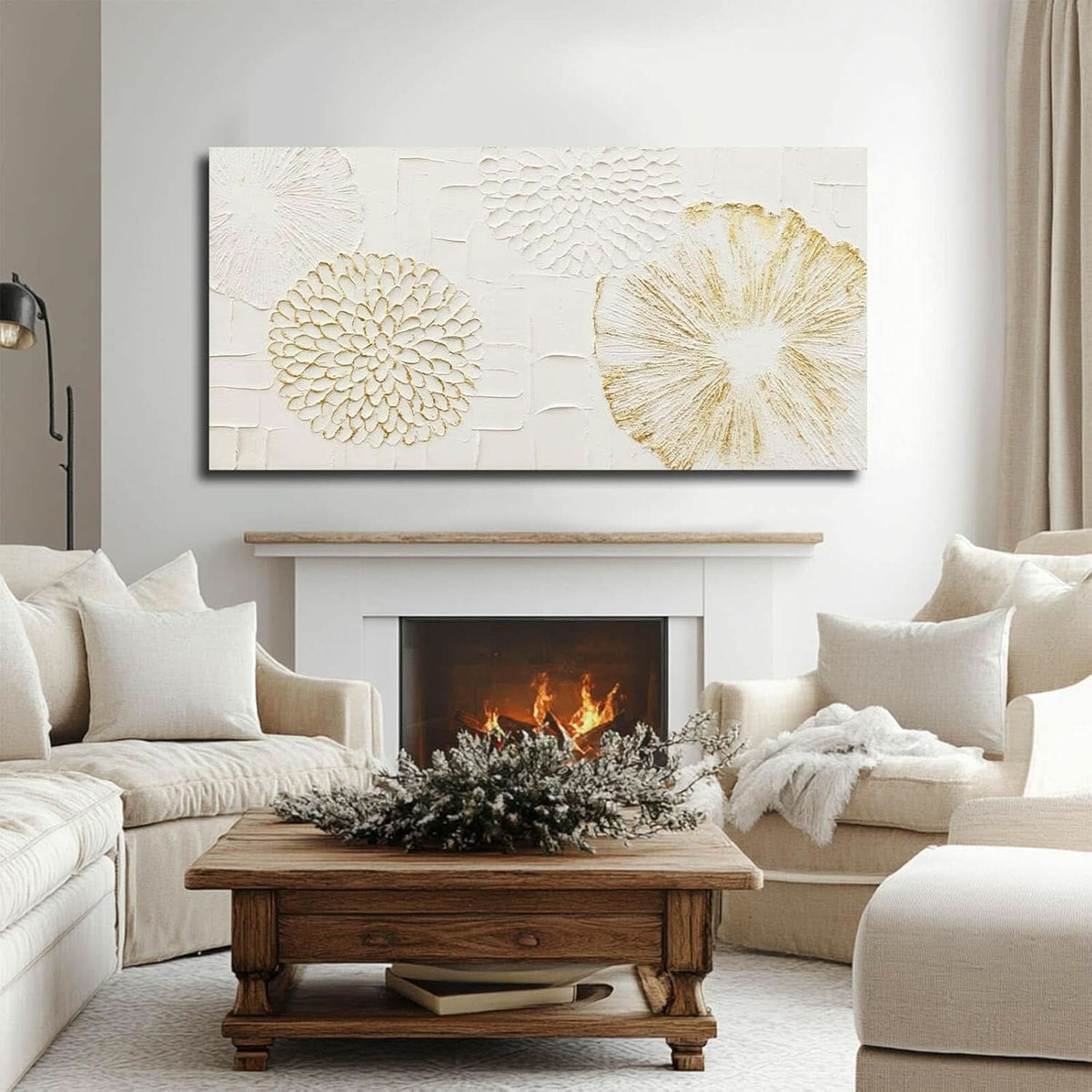 Elegant White Floral Canvas Wall Art 24x48 Inches Wide