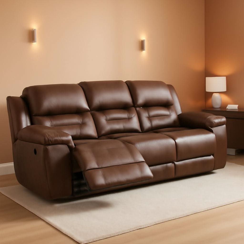 Dark Brown Luxurious Faux Leather Upholstered Sofa