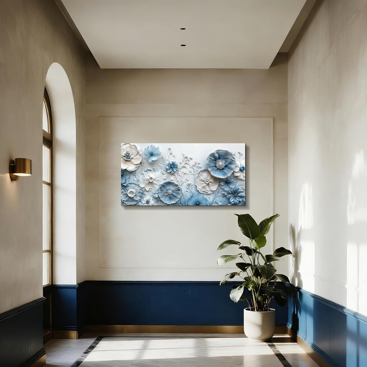 Cerulean Floral Contemporary Wall Art 20x40 Inches