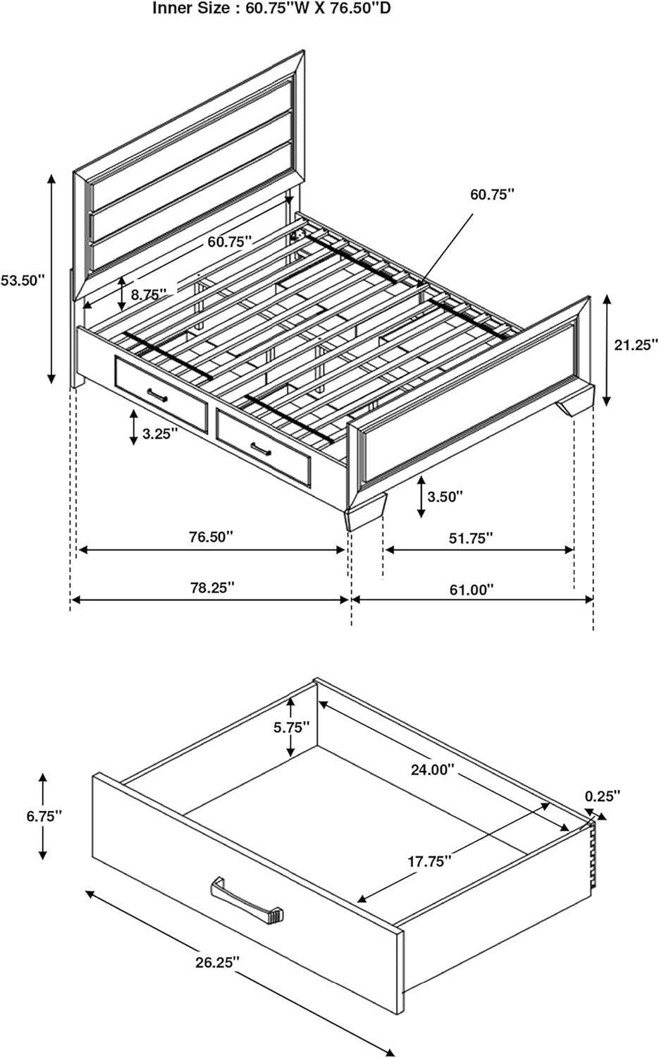 Queen Platform Bed Dark Cocoa With Ample Storage Drawers