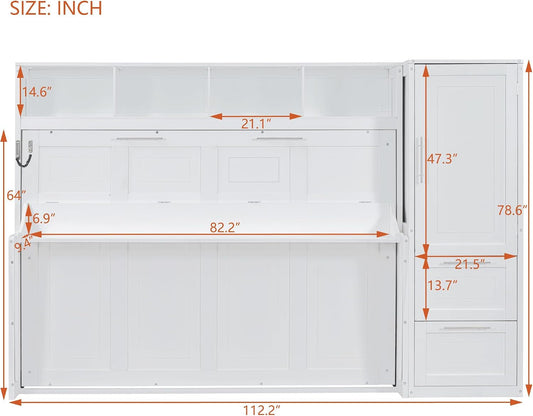 Queen Murphy Wall Bed With Integrated Closet Drawers