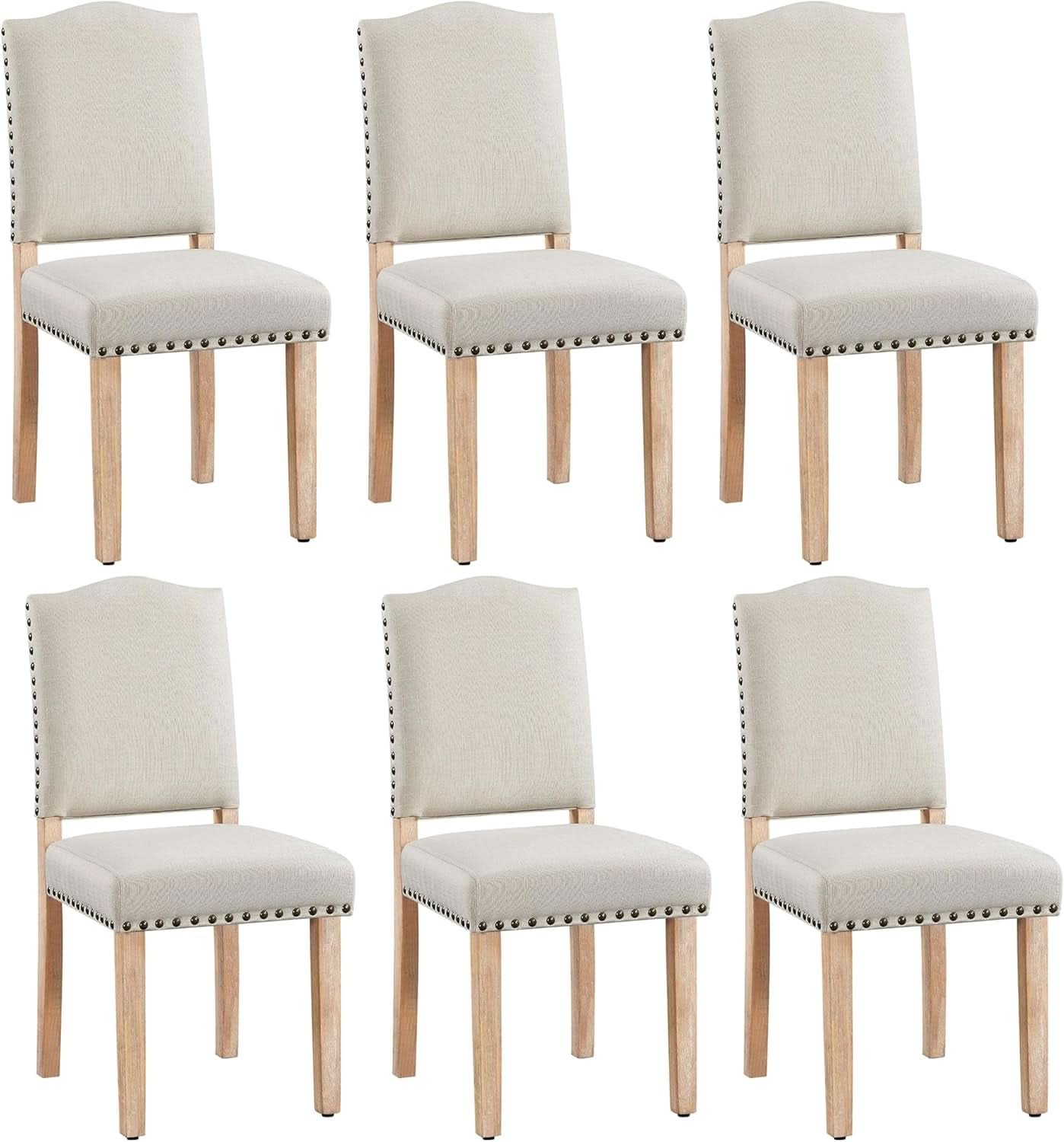 Beige Upholstered Dining Chairs With Nailhead Trim