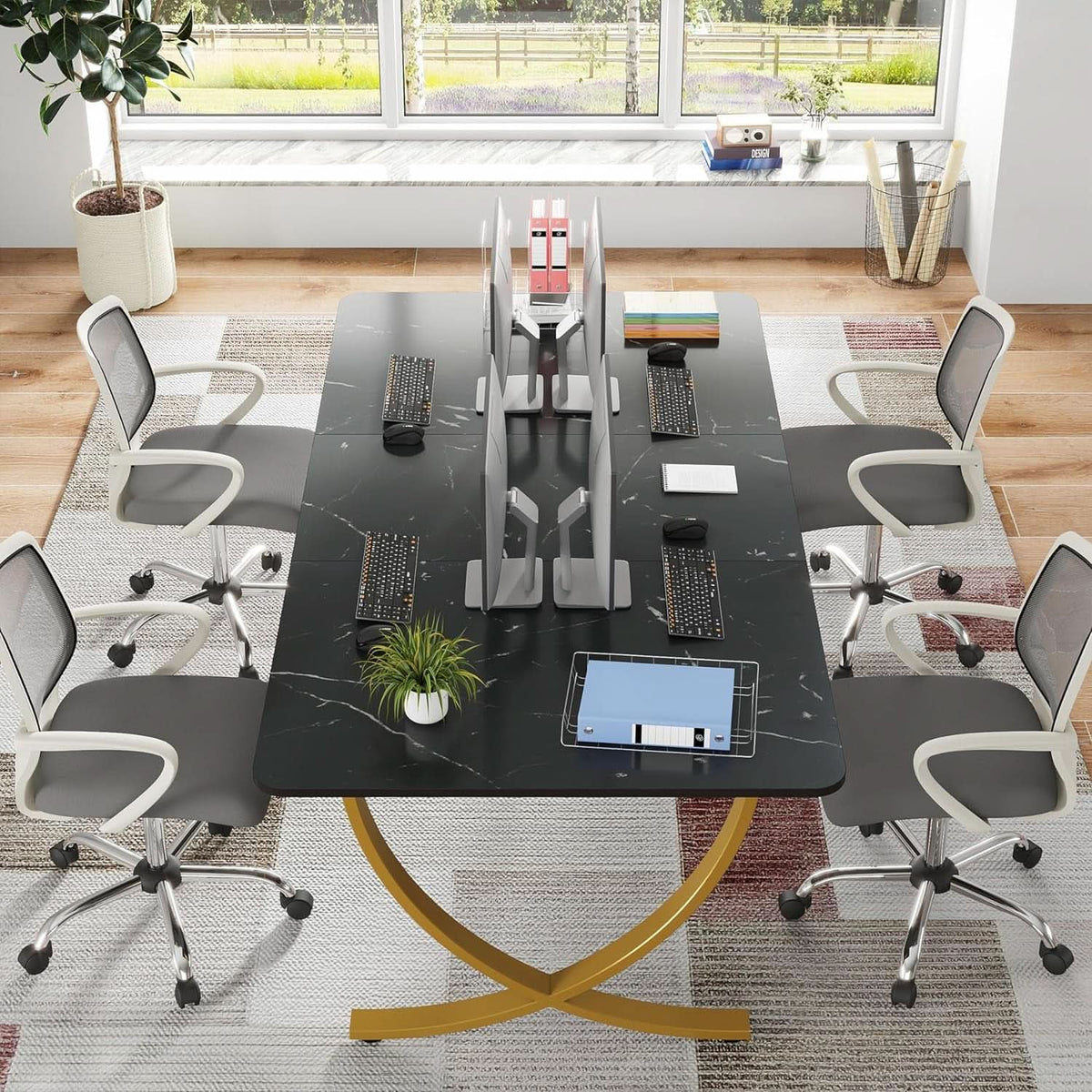 Executive Desk 63 Inch Wide Black And Gold Office Desk
