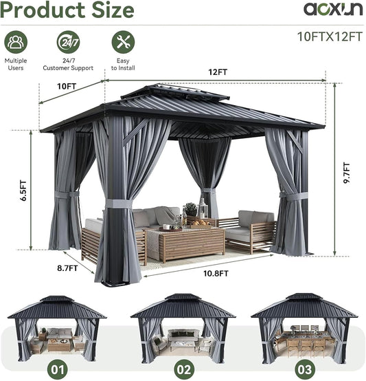 10x12 Backyard Gazebo Double Galvanized Roof Netting