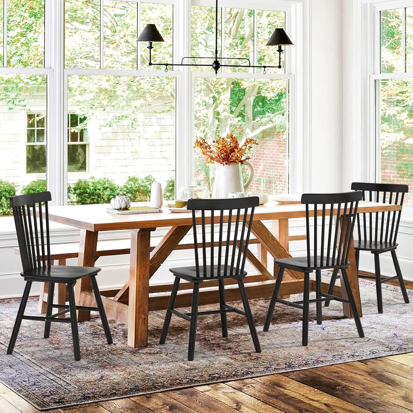Windsor Dining Chair Set Of Four Jet Black Solid Wood