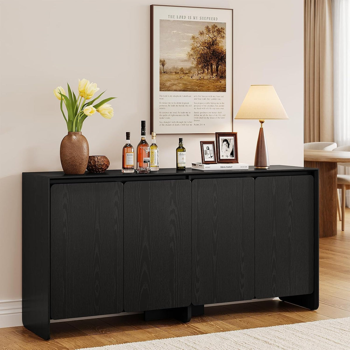 Contemporary 63 Inch Black Sideboard Buffet Cabinet