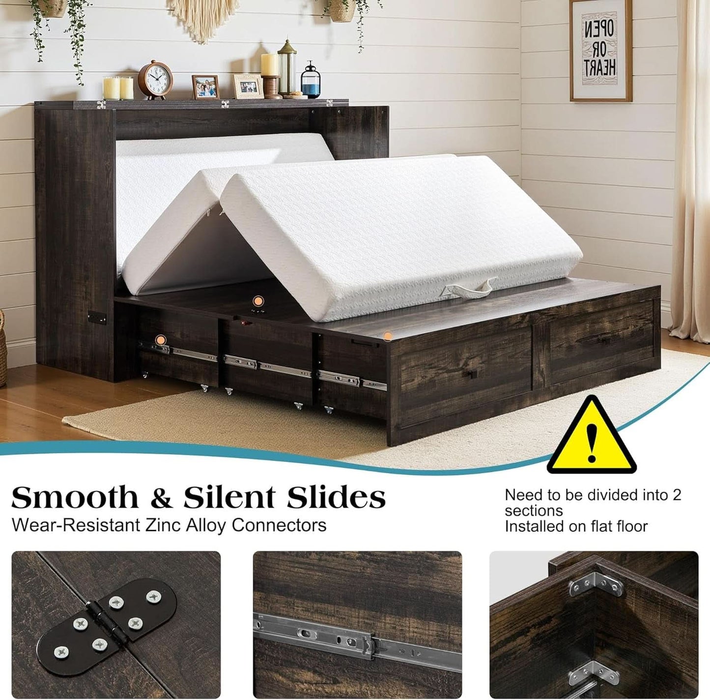 Queen Murphy Bed With Black Oak Finish And Storage-3