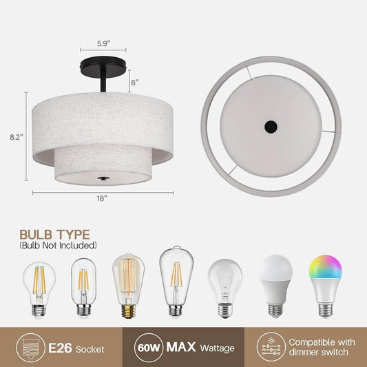 18 Inch Industrial Grade Drum Semi Flush Ceiling Light