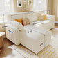Sleeper Sofa Bed With Storage Chaise In White Boucle