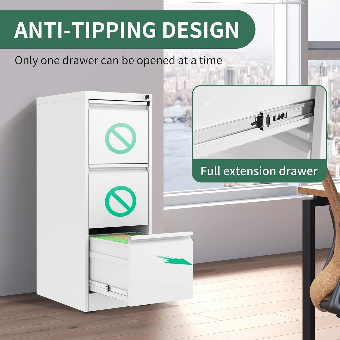White 3 Drawer Vertical File Cabinet Locking Mechanism