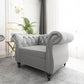 Grey Chesterfield Leather Living Room Set With Scroll Arms