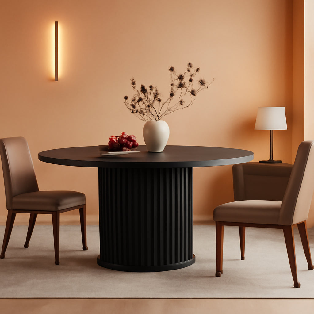 47.24-Inch Black Circular Dining Table Fluted Base