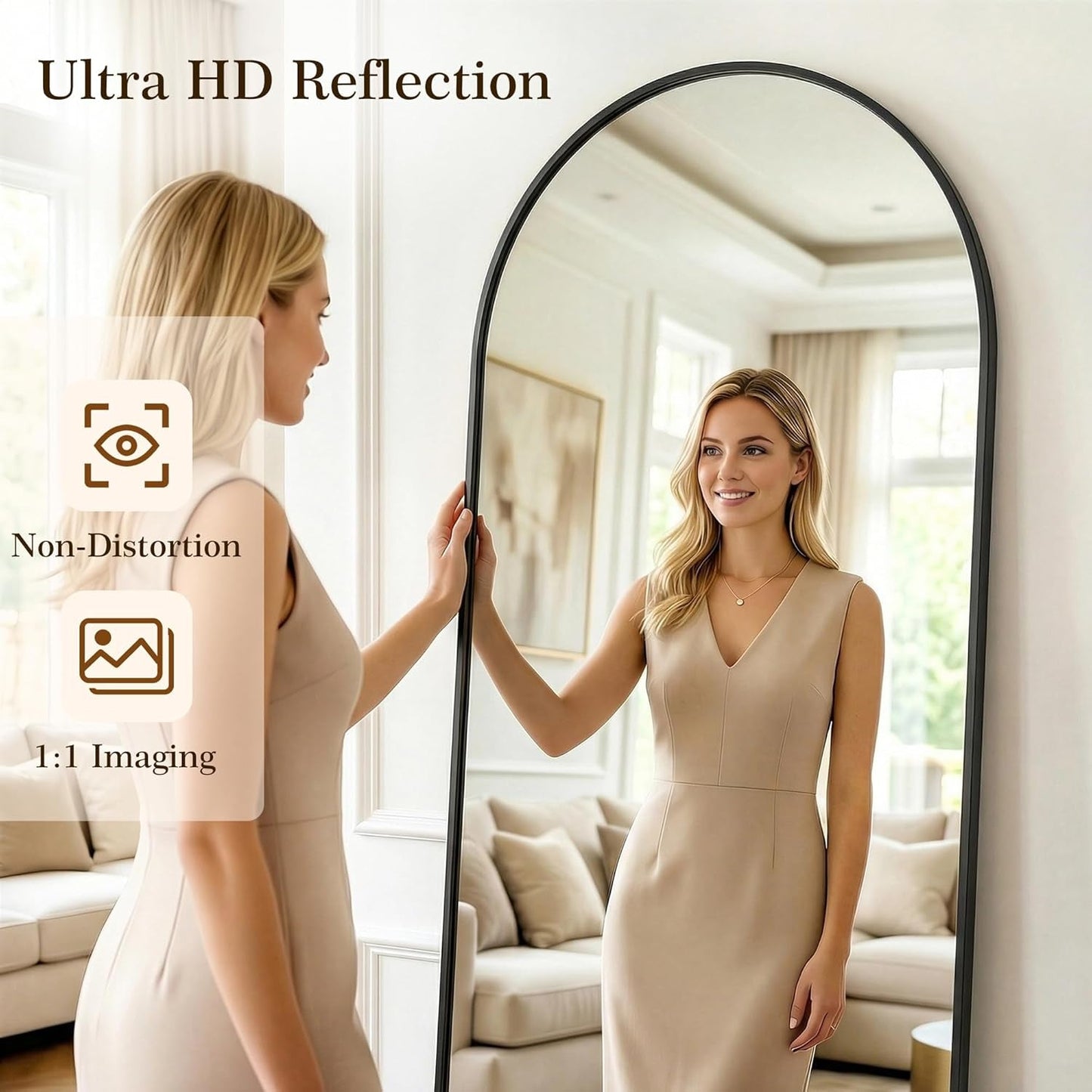 Architectural Full Length Floor Standing Mirror Black