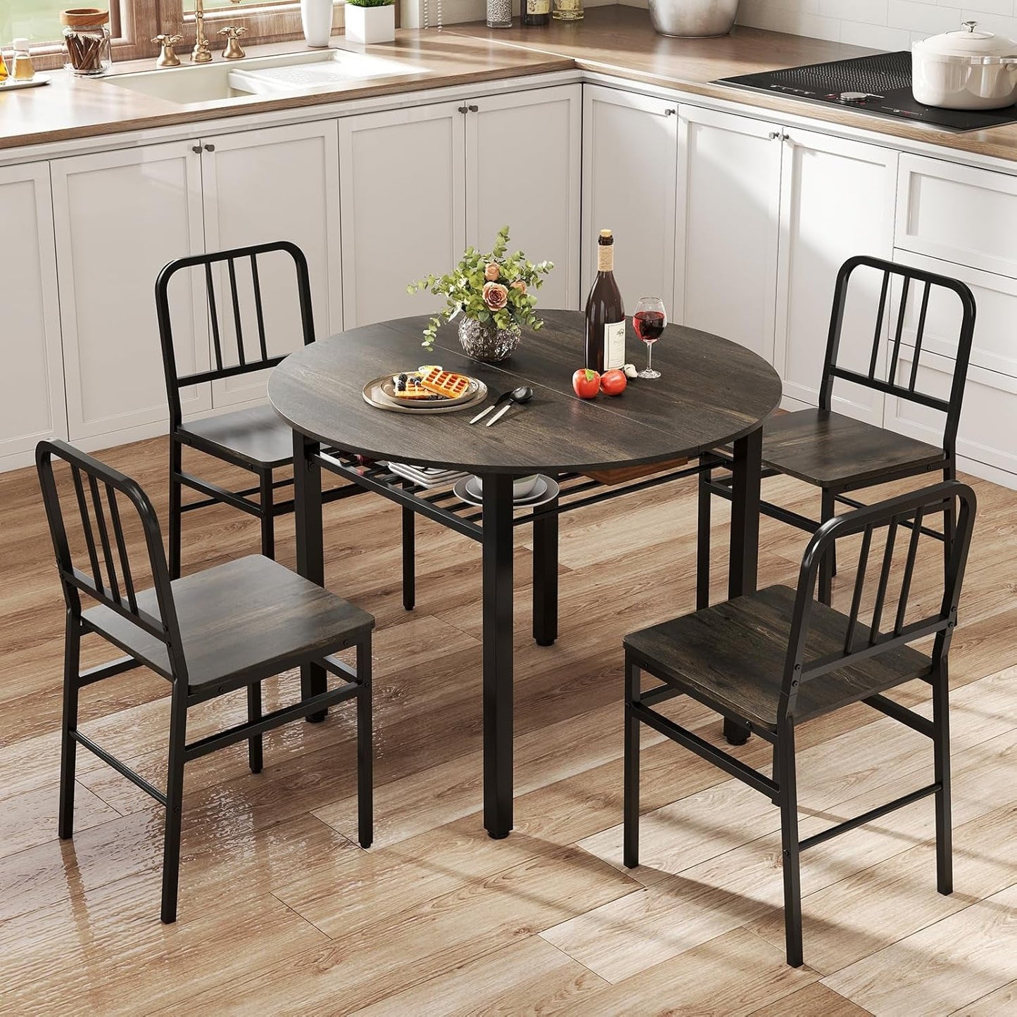 Forty Inch Round Dining Table With Storage Shelf Gray