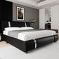 Queen Faux Leather Bed Frame With Adjustable Headboard