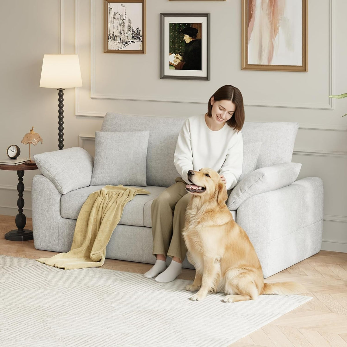 Beige Two Seater Sofa For Compact Modern Living Room-2