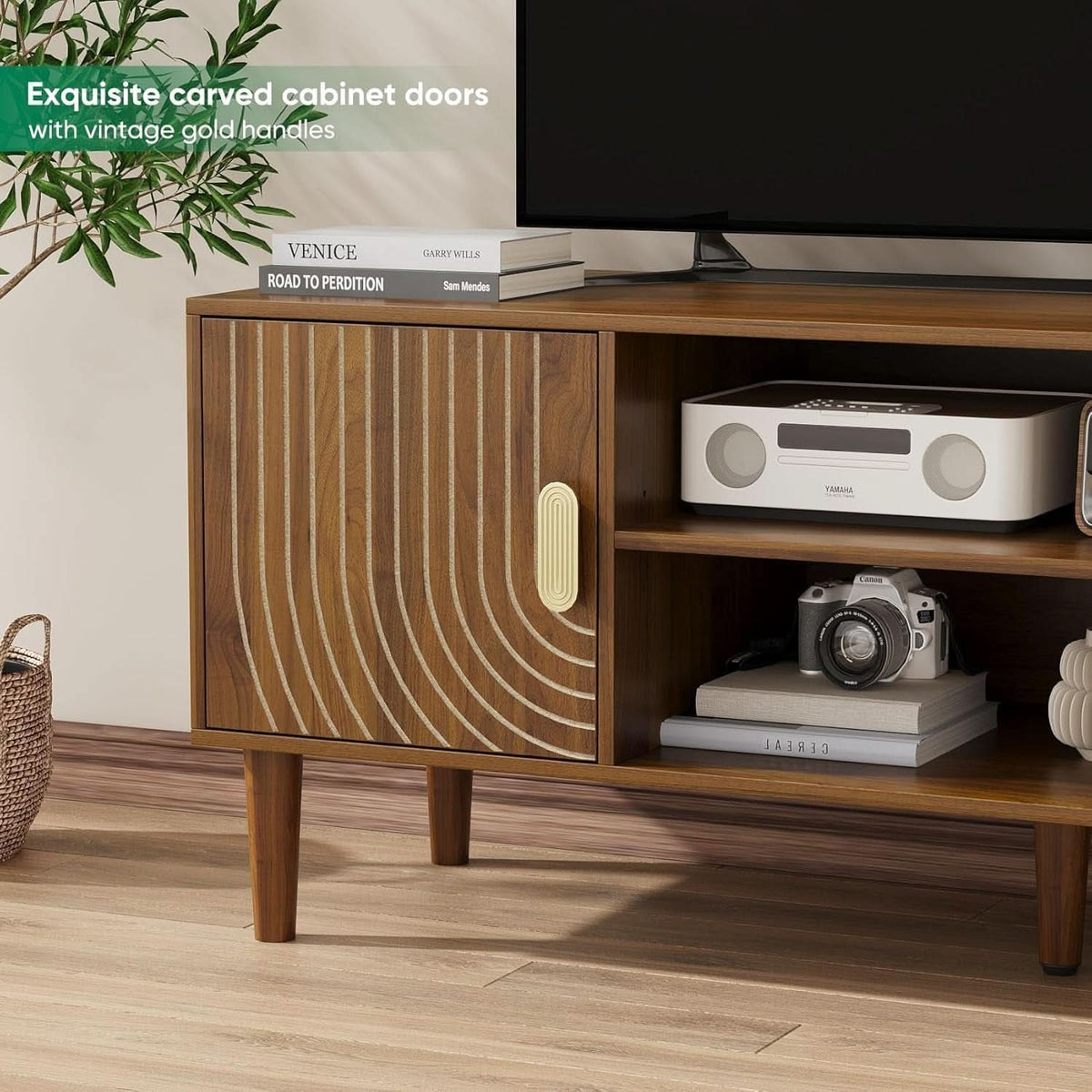 Walnut 47 Inch TV Stand Featur ingInte grated Storage