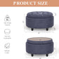 Blue Upholstered Circular Storage Ottoman With Tray