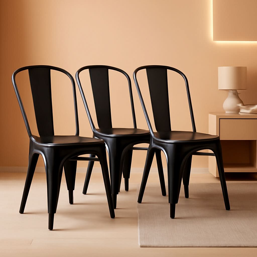 Matte Black Metal Dining Chairs Stackable Everyday