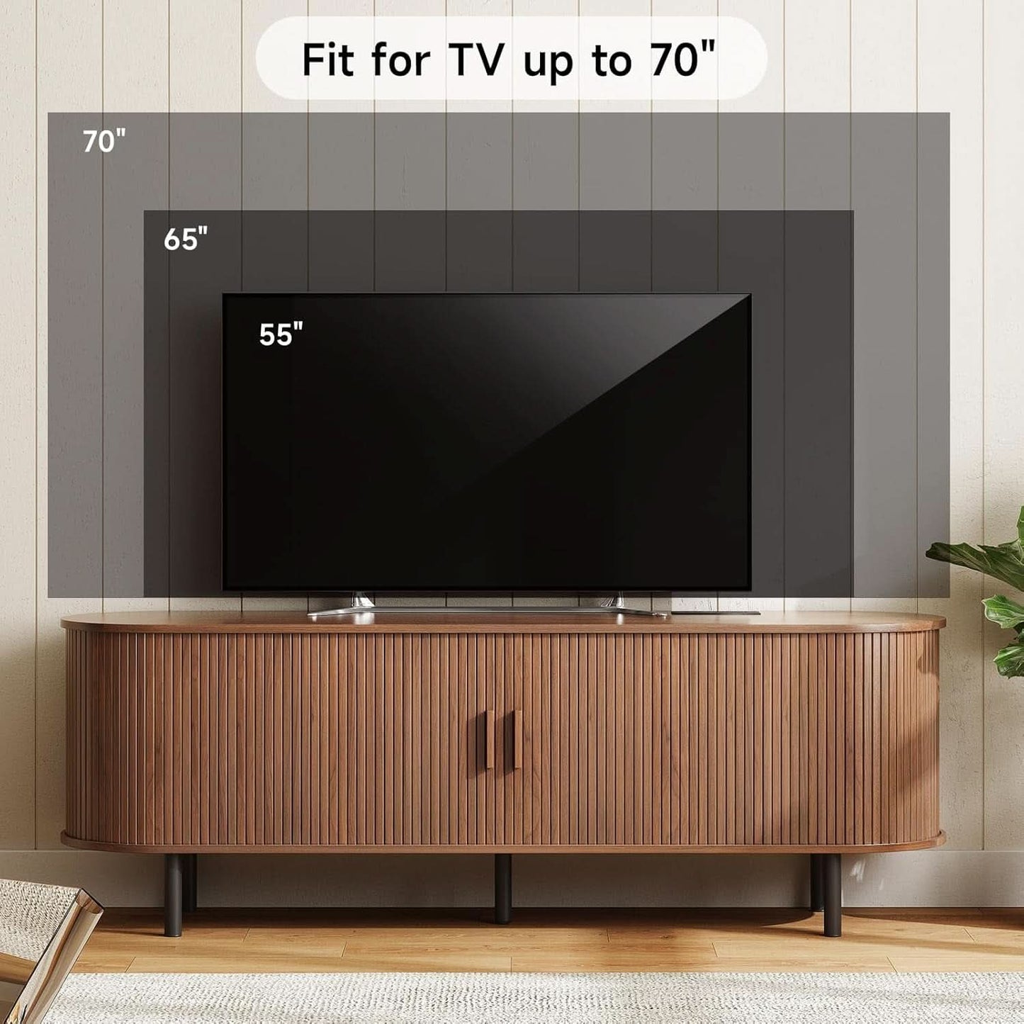 Walnut 63 Inch TV Stand With Entertainment Center Storage