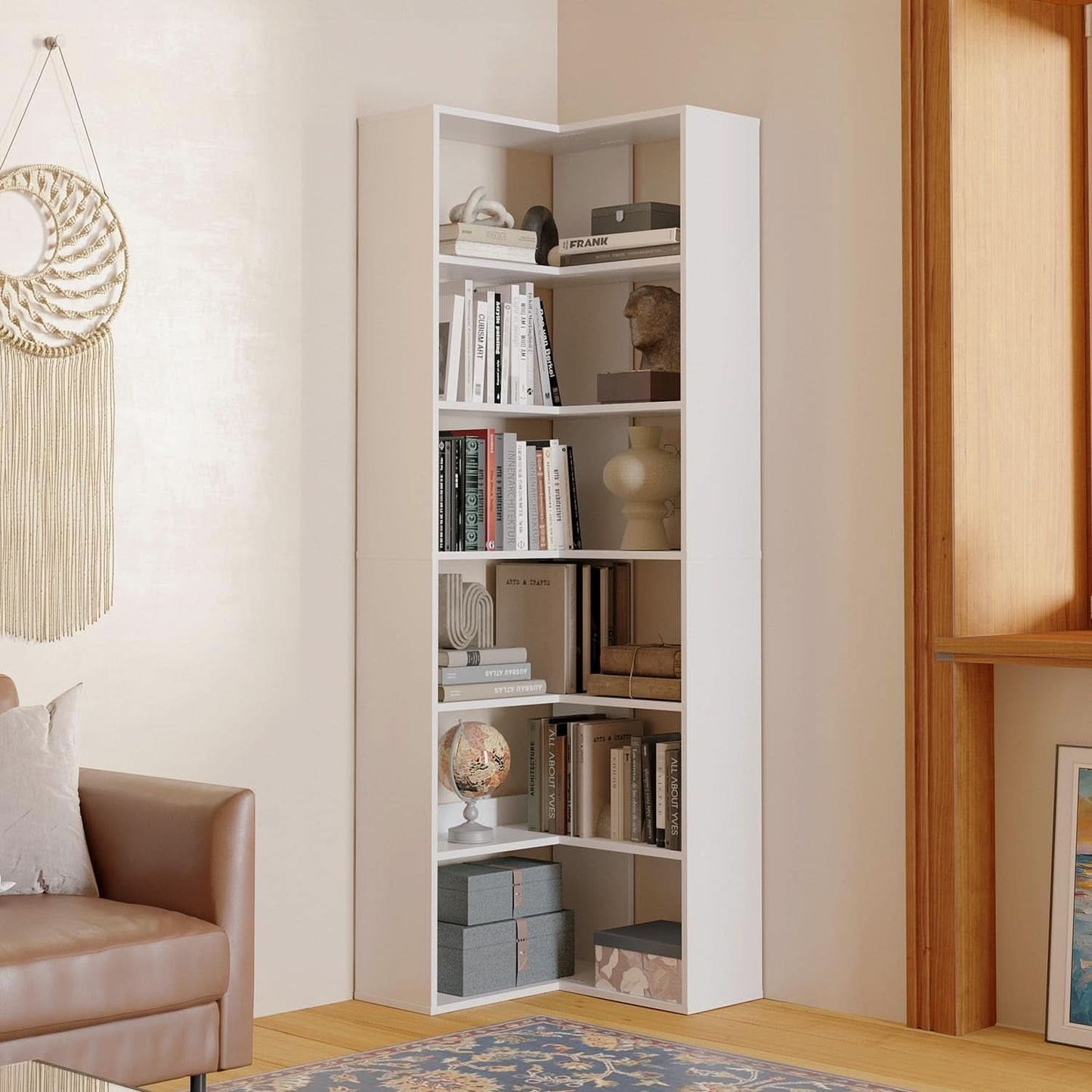 L Shaped Corner Bookshelf 23.6 Inch Freestanding Display-1