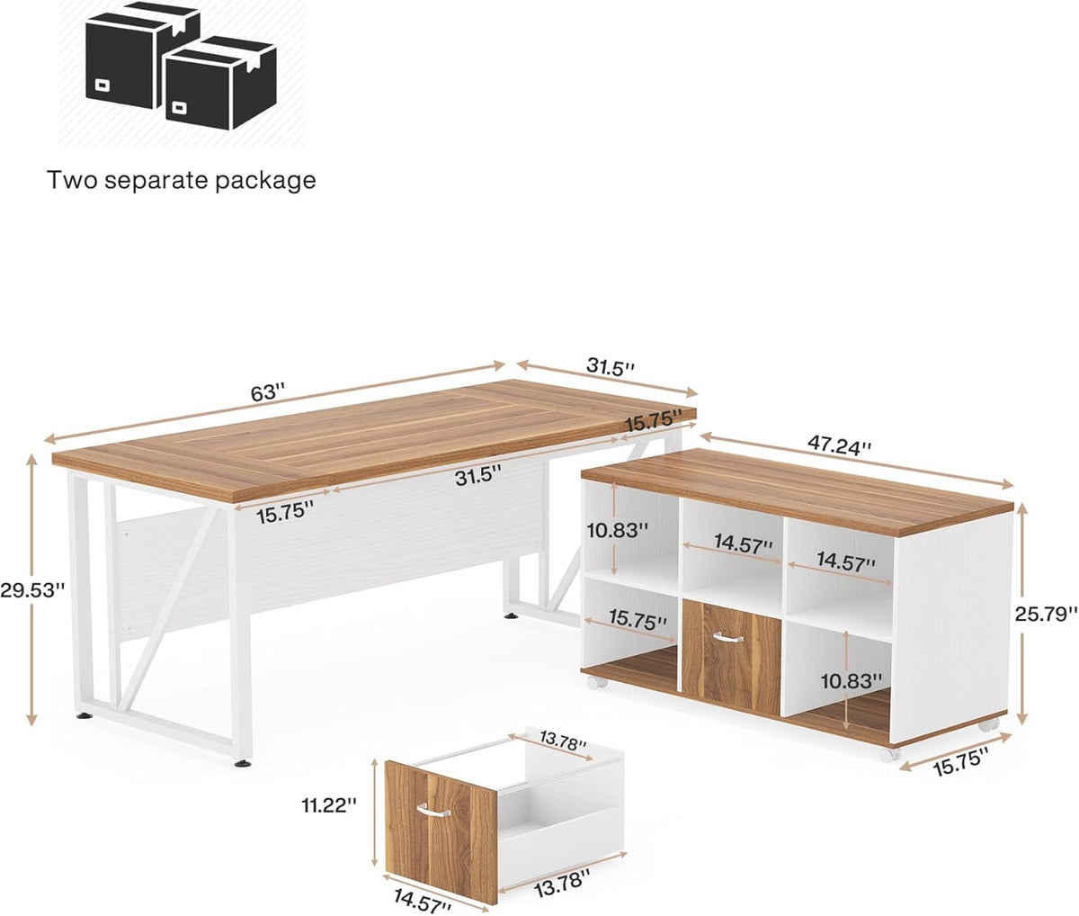 63Inch Walnut Executive Computer Desk With Cabinet