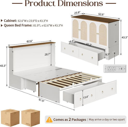Queen Murphy Bed Space Saving Charging Cabinet Drawers