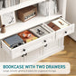 White Farmhouse Arched Bookcase Featuring Large Drawer