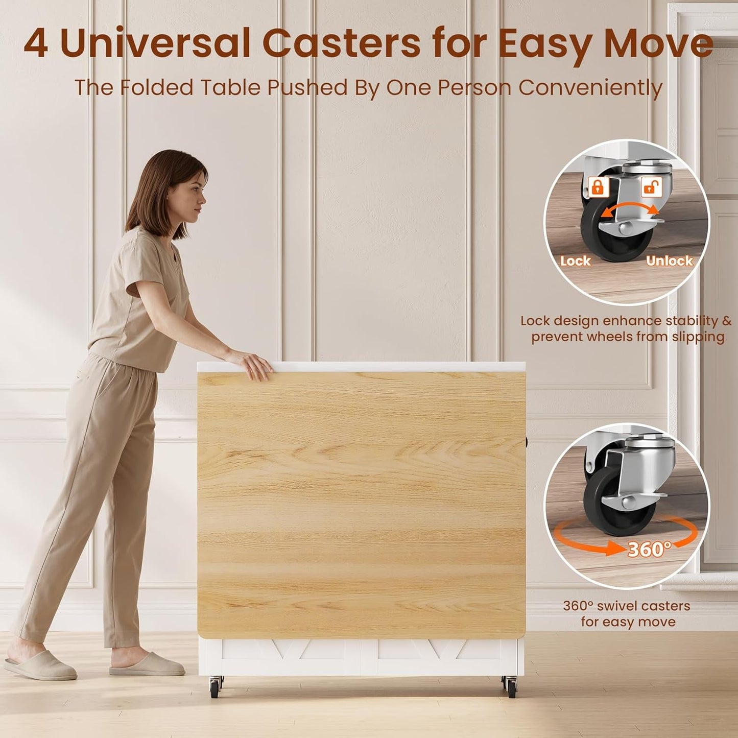 Foldable Dining Table Forty Seven Inch Wheels Durable