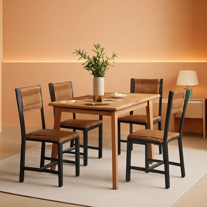 Dining Chair Set of 4 Rustic Brown Chairs With Metal Frame