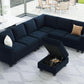 Velvet L Shaped Sofa Reversible Chaise Storage Ottoman Blue